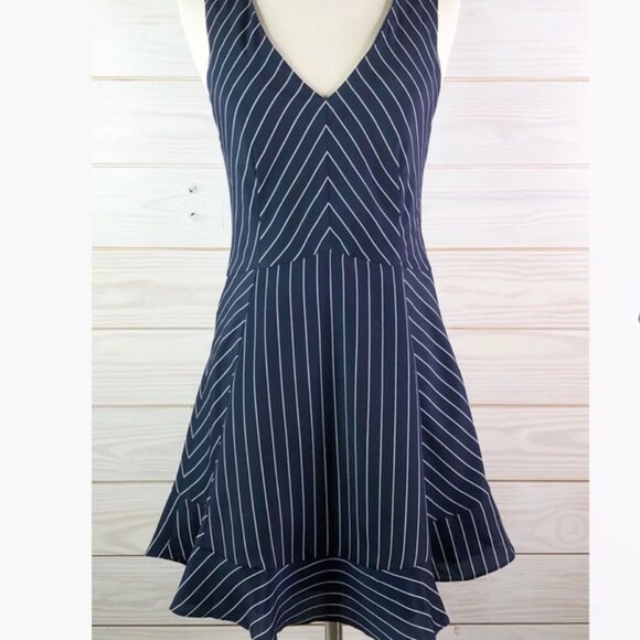 NWT J. Crew Navy Pinstripe Fit & Flare Dress – Size 12 - Picture 7 of 9